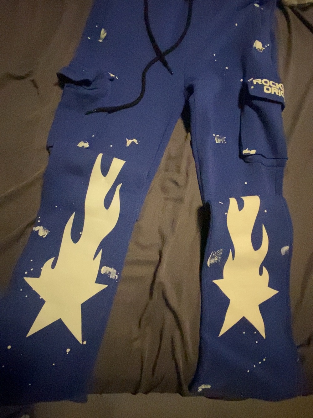 Blue Flame-Star Cargo Joggers with Graphic Detail